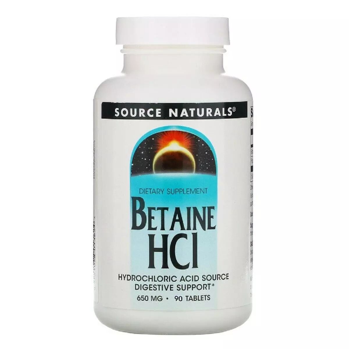Натуральная добавка Source Naturals Betaine HCl 650 mg, 90 таблеток