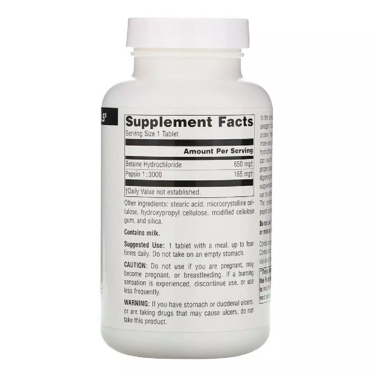 Натуральная добавка Source Naturals Betaine HCl 650 mg, 90 таблеток. Фото 2
