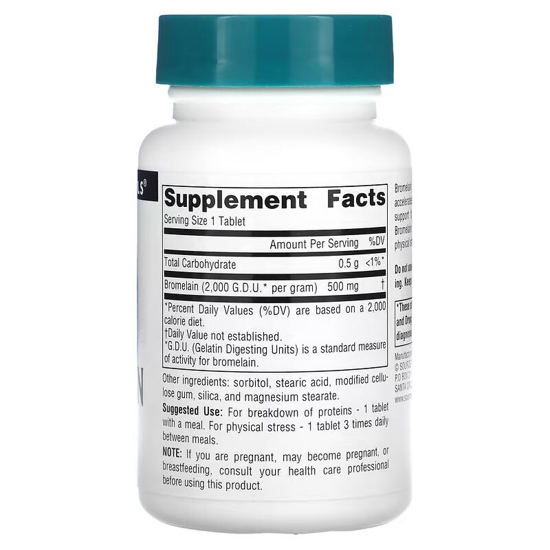 Натуральная добавка Source Naturals Bromelain 2000 GDU/g 500 mg, 60 таблеток. Фото 2