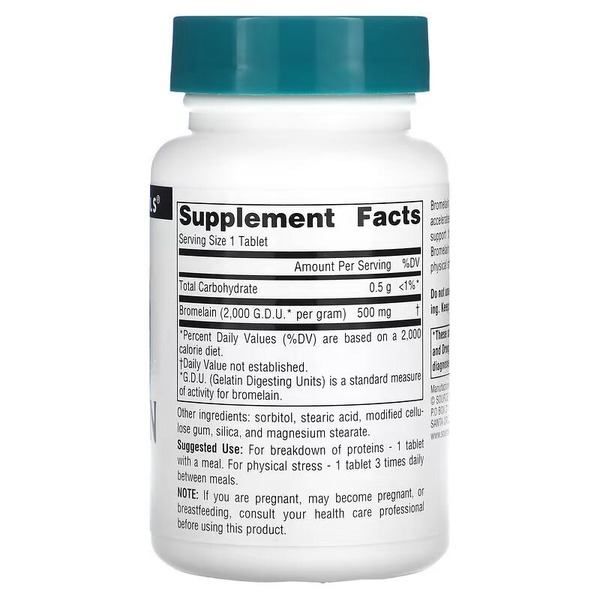 Натуральная добавка Source Naturals Bromelain 2000 GDU/g 500 mg, 60 таблеток. Фото 2