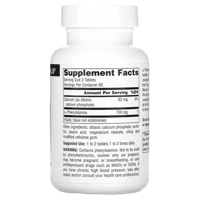 Амінокислота Source Naturals DLPA 375 mg, 120 таблеток. Фото 2