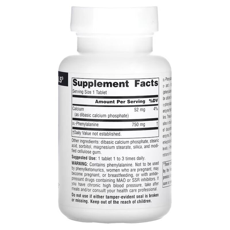 Амінокислота Source Naturals DLPA 750 mg, 60 таблеток. Фото 2