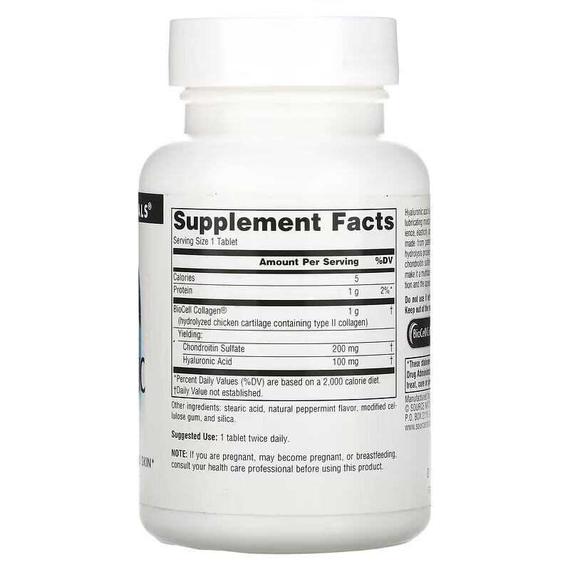 Препарат для суглобів і зв'язок Source Naturals Hyaluronic Acid 100 mcg, 30 таблеток. Фото 2