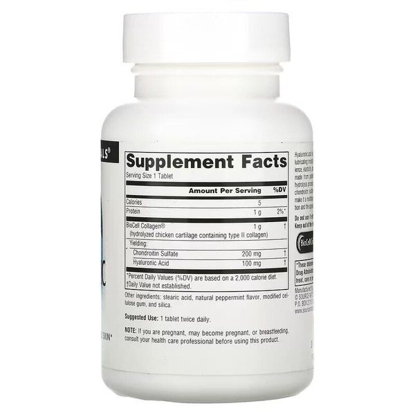 Препарат для суглобів і зв'язок Source Naturals Hyaluronic Acid 100 mcg, 30 таблеток. Фото 2