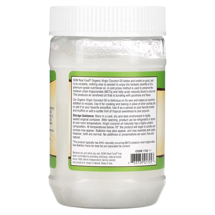 Замінник харчування NOW Real Food Organic Virgin Coconut Cooking Oil, 355 мл. Фото 3