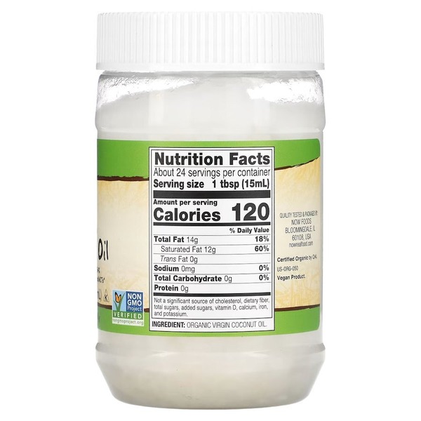 Замінник харчування NOW Real Food Organic Virgin Coconut Cooking Oil, 355 мл. Фото 2
