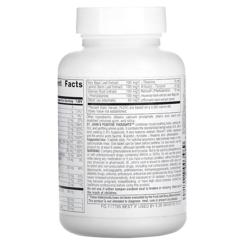 Натуральна добавка Source Naturals St. John's Positive Thoughts, 45 таблеток. Фото 3