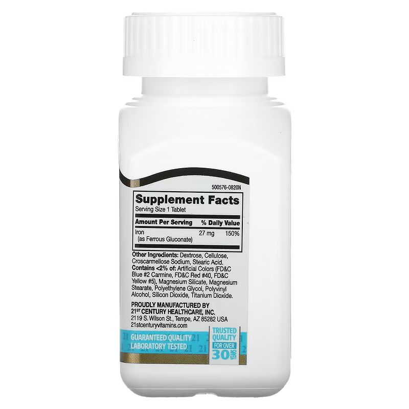Витамины и минералы 21st Century Iron 27 mg High-Potency, 110 таблеток. Фото 2