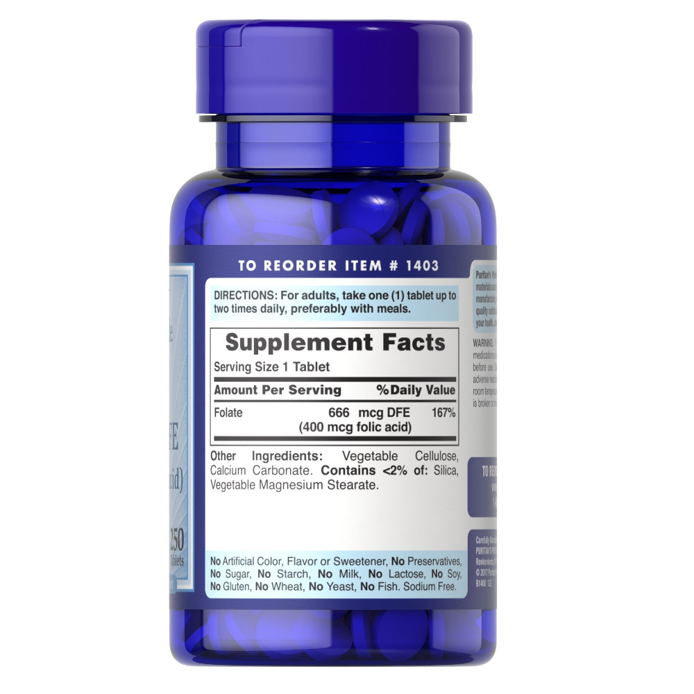 Витамины и минералы Puritan's Pride Folic Acid 400 mcg, 250 таблеток. Фото 2