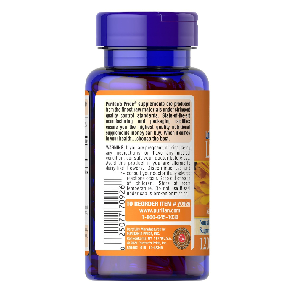 Натуральна добавка Puritan's Pride Lutein 40 mg with Zeaxanthin, 120 капсул. Фото 3