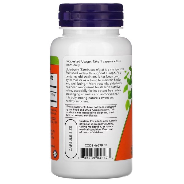 Натуральная добавка NOW Elderberry 500 mg, 60 вегакапсул. Фото 3