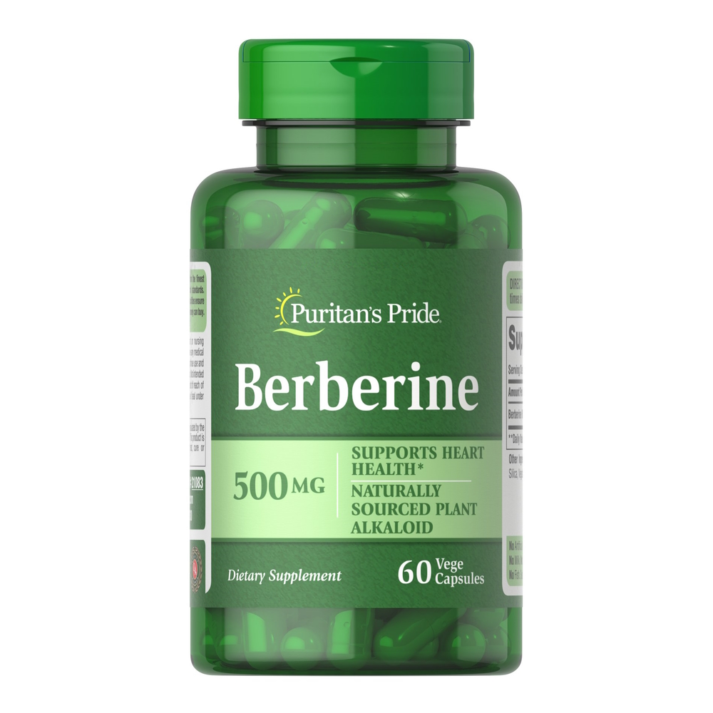 Берберін гідрохлорид Puritan's Pride Berberine 500 mg, 60 капсул для підтримки здоров'я серця