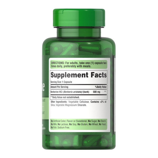 Берберін гідрохлорид Puritan's Pride Berberine 500 mg, 60 капсул для підтримки здоров'я серця. Фото 2