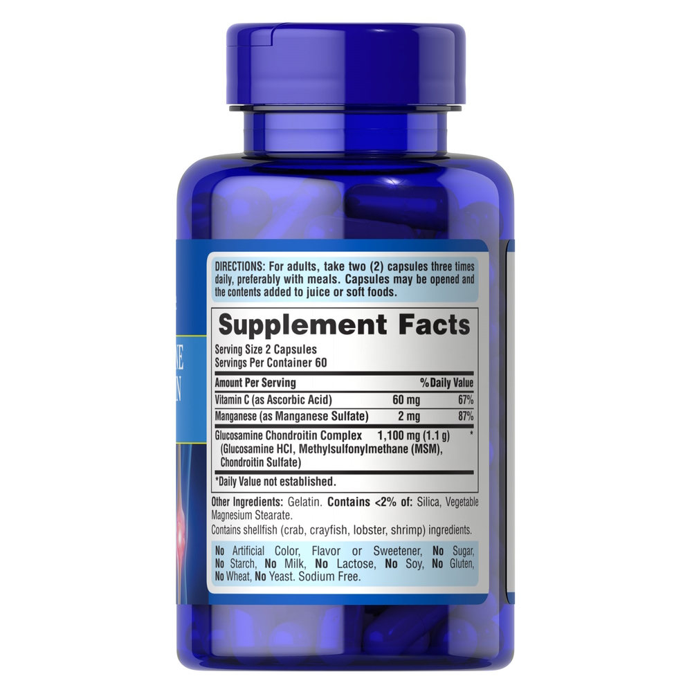 Хондропротектор, Puritan's Pride Glucosamine Chondroitin Complex, 120 капсул для поддержания здоровья суставов. Фото 2