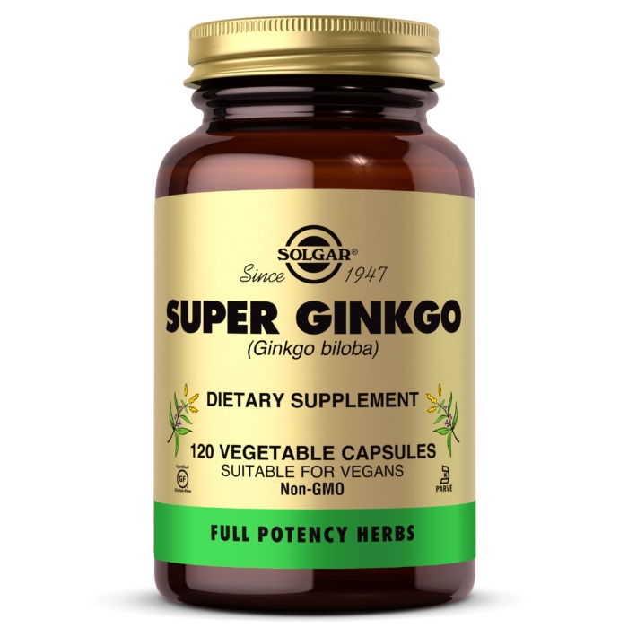 Экстракт листьев гинкго билоба Solgar Super Ginkgo Full Potency Herbs, 120 вегакапсул