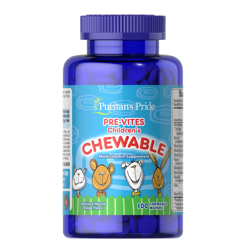 Поливитамины для детей Puritan's Pride Pre-Vites Childrens Multivitamin, 100 жевательных таблеток