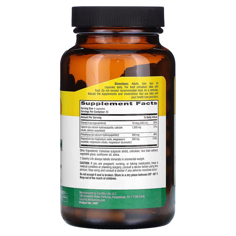 Мінеральна добавка Country Life Calcium Magnesium with Vitamin D, 120 вегакапсул з вітаміном D. Фото 2