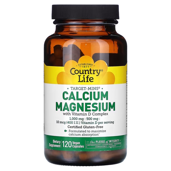 Мінеральна добавка Country Life Calcium Magnesium with Vitamin D, 120 вегакапсул з вітаміном D