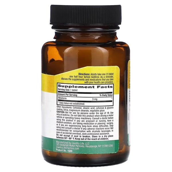 Мелатонин Country Life Melatonin 3 mg, 90 таблеток для хорошего сна. Фото 2