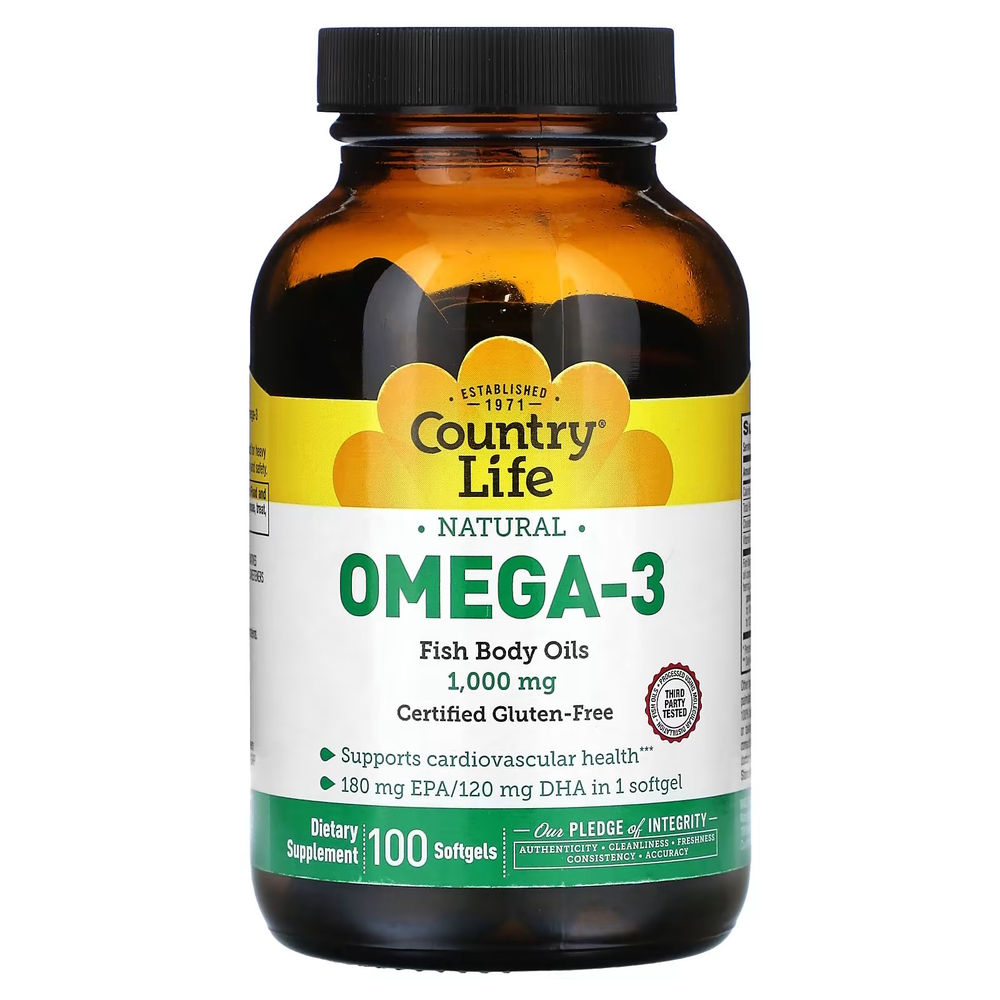 Натуральна Омега 3 Country Life Omega-3 1000 mg Natural, 100 капсул