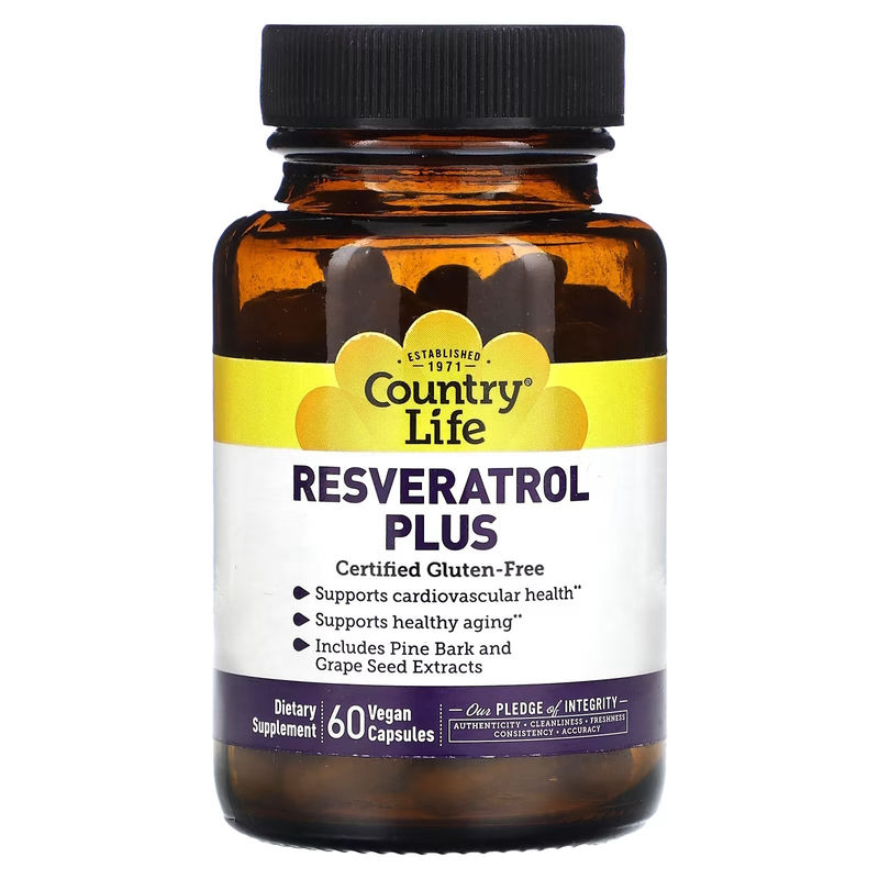 Комплекс з ресвератролом Country Life Resveratrol Plus, 60 вегакапсул для підтримки серця