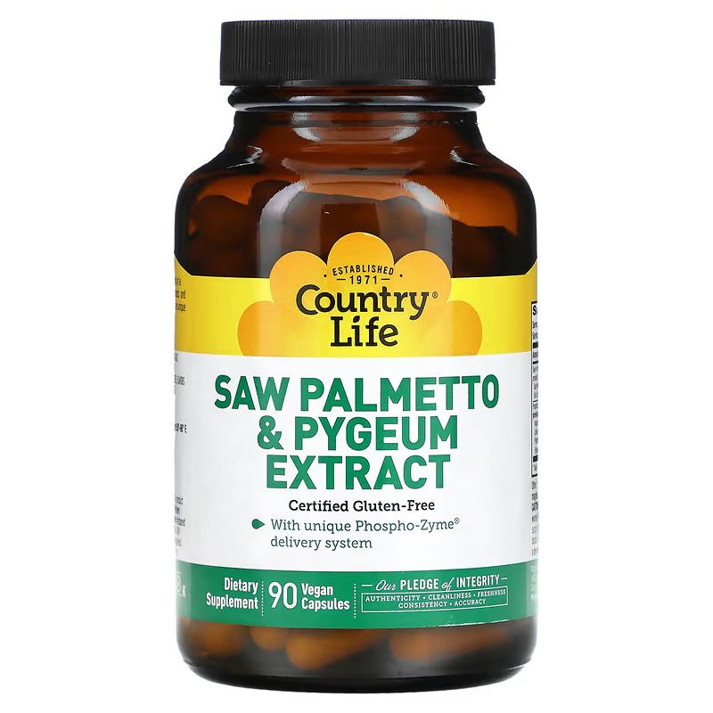 Екстракт пальмето та пигеуму Country Life Saw Palmetto and Pygeum Extract, 90 вегакапсул для підтримки  простати
