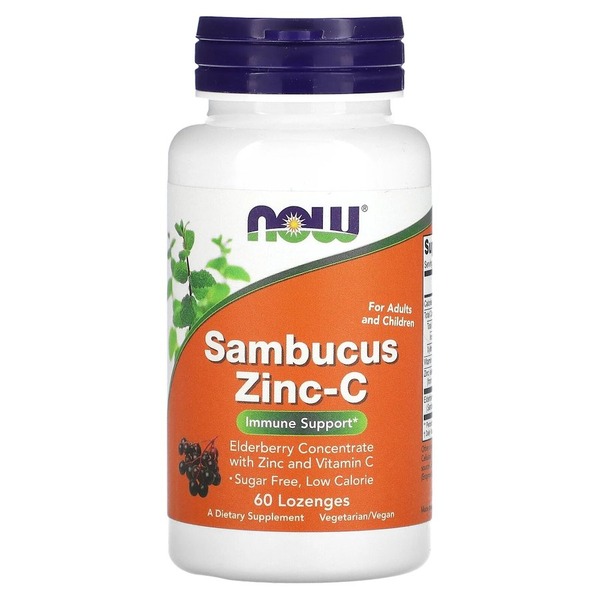 Цинк NOW Sambucus Zinc-C, 60 леденцов с витамином С и экстрактом бузины