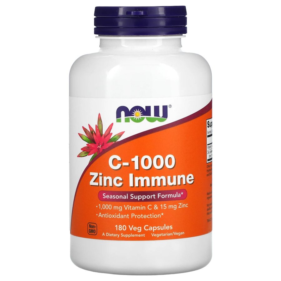 Вітамін С та цинк NOW Vitamin C-1000 & Zinc Immune, 180 вегакапсул для покращення  імунної системи