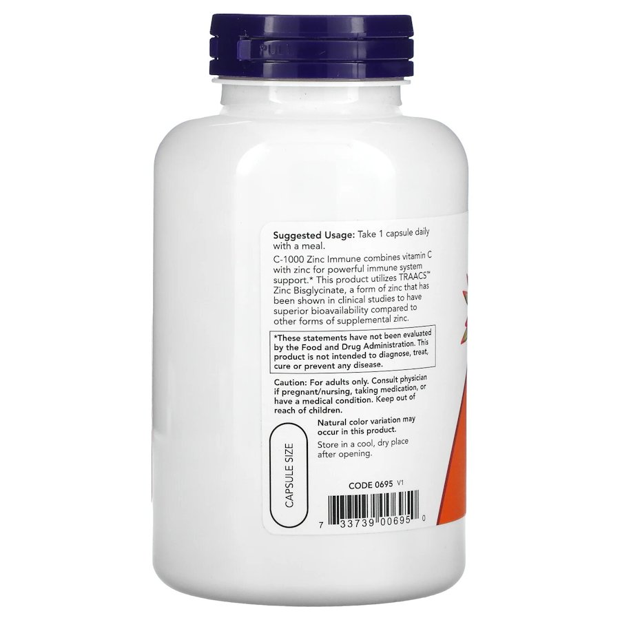 Вітамін С та цинк NOW Vitamin C-1000 & Zinc Immune, 180 вегакапсул для покращення  імунної системи. Фото 3