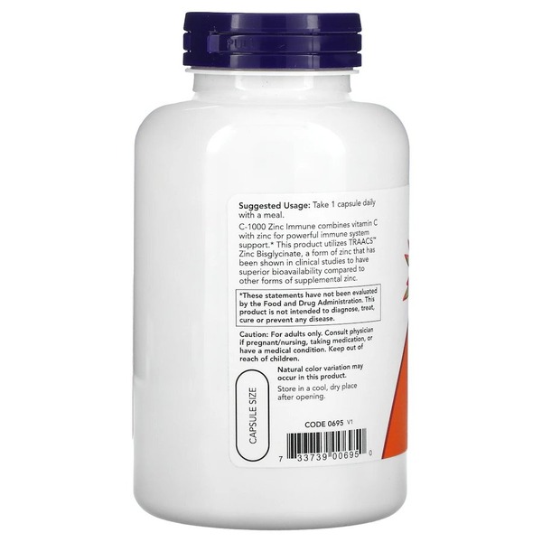 Вітамін С та цинк NOW Vitamin C-1000 & Zinc Immune, 180 вегакапсул для покращення  імунної системи. Фото 3