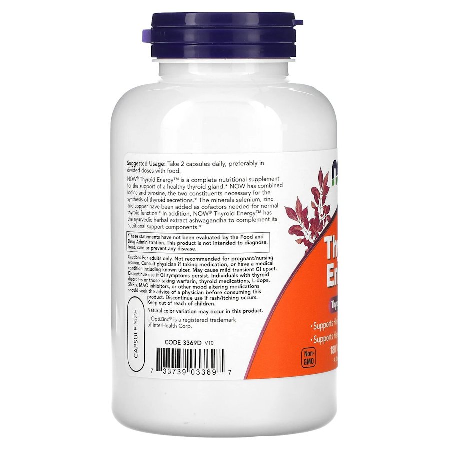 Комплекс для щитовидной железы NOW Thyroid Energy, 180 вегакапсул. Фото 3