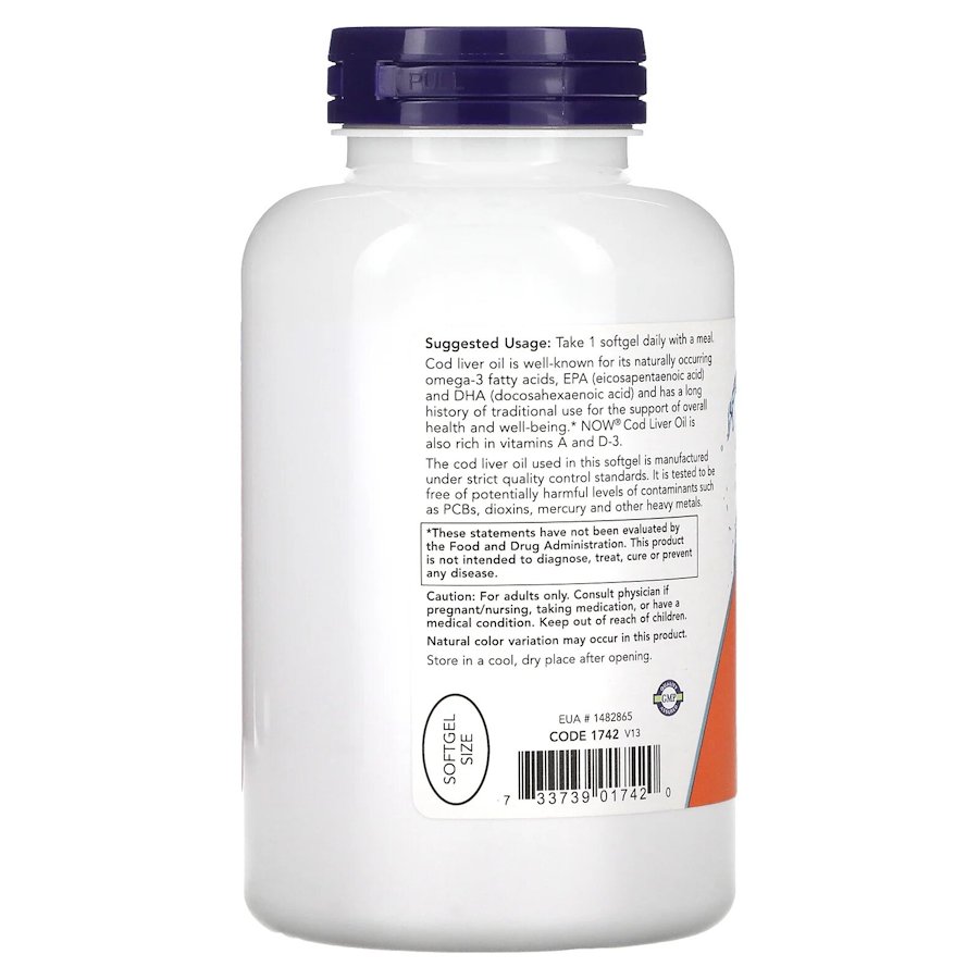 Масло з печінки тріски NOW Cod Liver Oil 650 mg, 250 капсул. Фото 3