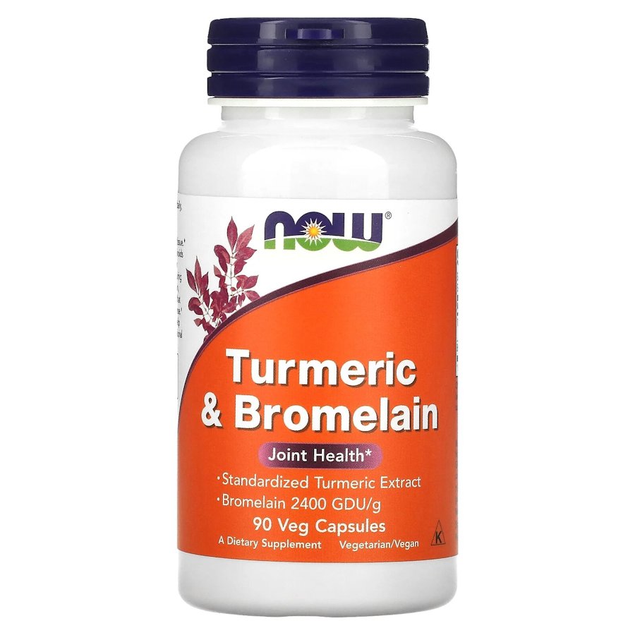 Екстракт з куркуми та бромелайн NOW Turmeric & Bromelain, 90 вегакапсул для підтримки  суглобів