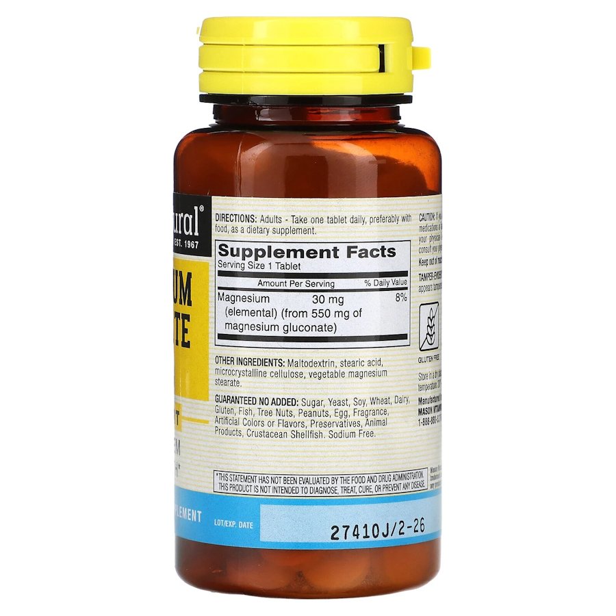 Глюконат магнію Mason Natural Magnesium Gluconate 550 mg, 100 таблеток для підтримки нервової системи. Фото 2