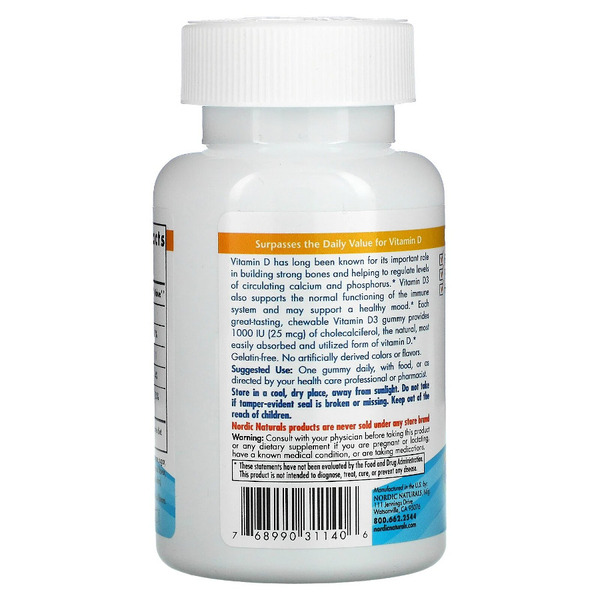 Вітамін D3 Nordic Naturals Vitamin D3 Gummies, 120 жувальних таблеток. Фото 3