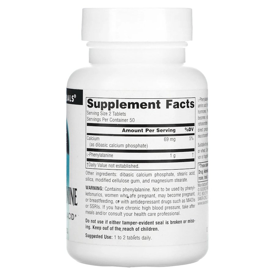 L-фенілаланін Source Naturals L-Phenylalanine 500 mg, 100 таблеток. Фото 2