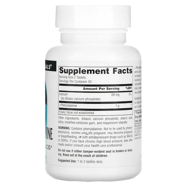 L-фенілаланін Source Naturals L-Phenylalanine 500 mg, 100 таблеток. Фото 2