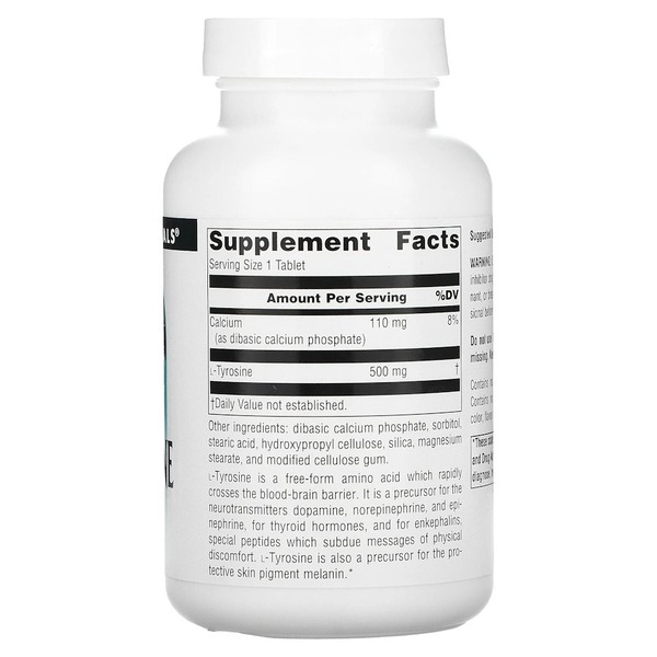L-тирозин Source Naturals L-Tyrosine 500 mg, 100 таблеток для концентрації уваги. Фото 2