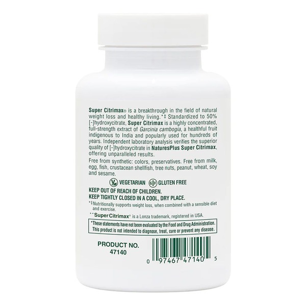 Экстракт камбоджийской гарцинии Natures Plus Super Citrimax 1000 mg, 60 таблеток. Фото 3