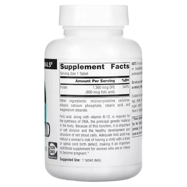 Витамин В9 Source Naturals Folic Acid 800 mcg, 200 таблеток. Фото 2