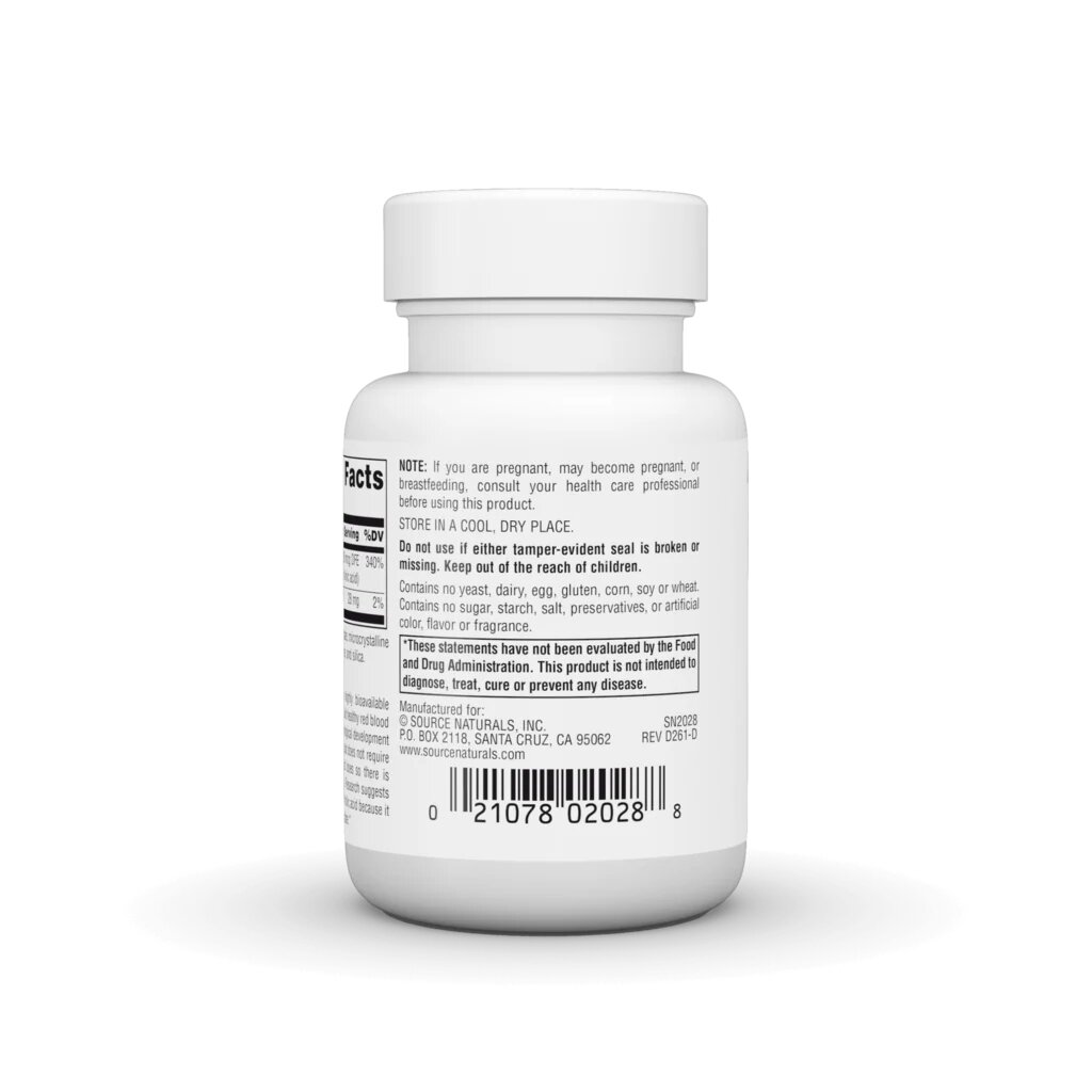 Біоактивна фоліева кіслота Source Naturals MegaFolinic 800 mg, 120 таблеток для підтримки серця. Фото 3