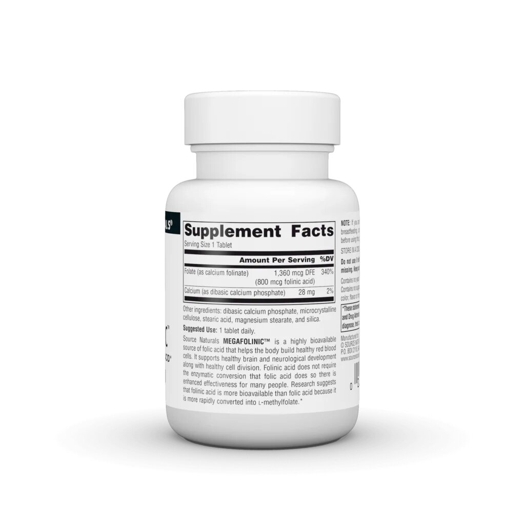 Біоактивна фоліева кіслота Source Naturals MegaFolinic 800 mg, 120 таблеток для підтримки серця. Фото 2