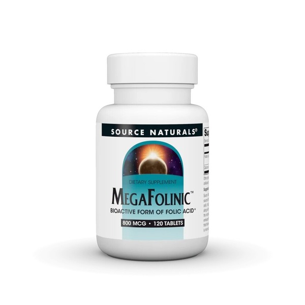 Біоактивна фоліева кіслота Source Naturals MegaFolinic 800 mg, 120 таблеток для підтримки серця