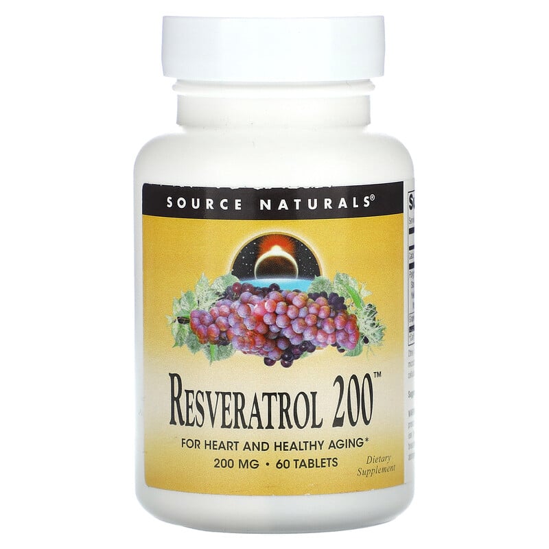 Ресвератрол Source Naturals Resveratrol 200 mg, 60 таблеток для підтримки мозку та серця