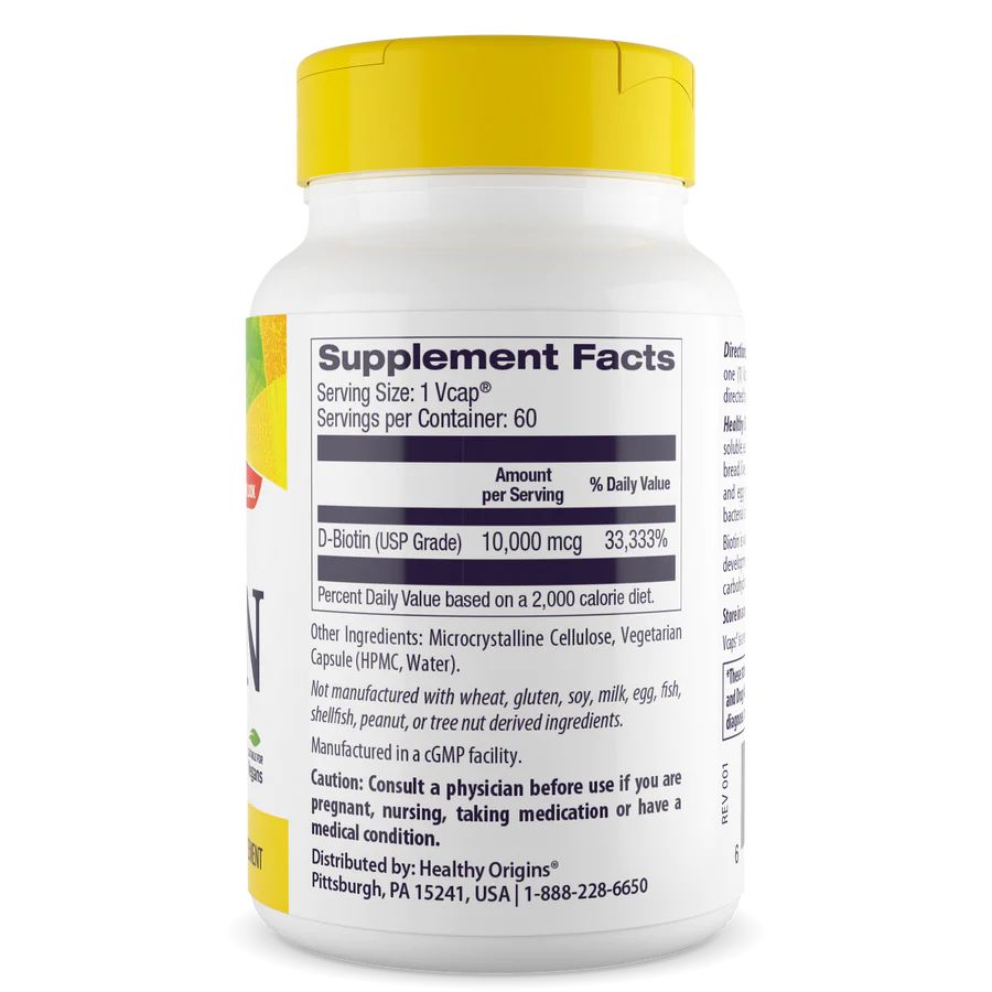 Біотин Healthy Origins Biotin 10000 mcg Ultra Potency, 150 вегакапсул для підтримки волосся, шкіри та нігтів. Фото 2