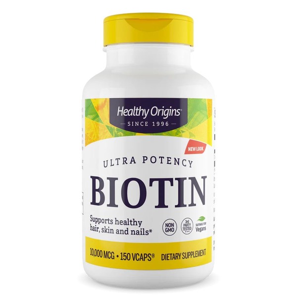Біотин Healthy Origins Biotin 10000 mcg Ultra Potency, 150 вегакапсул для підтримки волосся, шкіри та нігтів