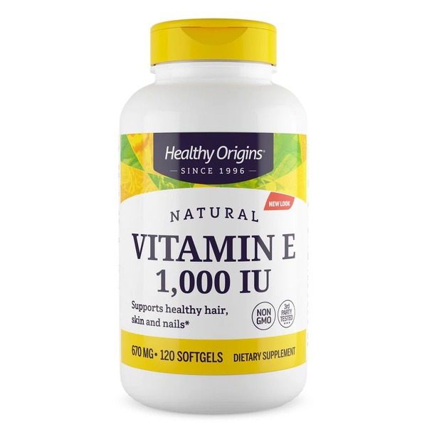 Вітамін E Healthy Origins Vitamin E 1000 IU, 120 капсул для підтримки шкіри, волосся та нігтів
