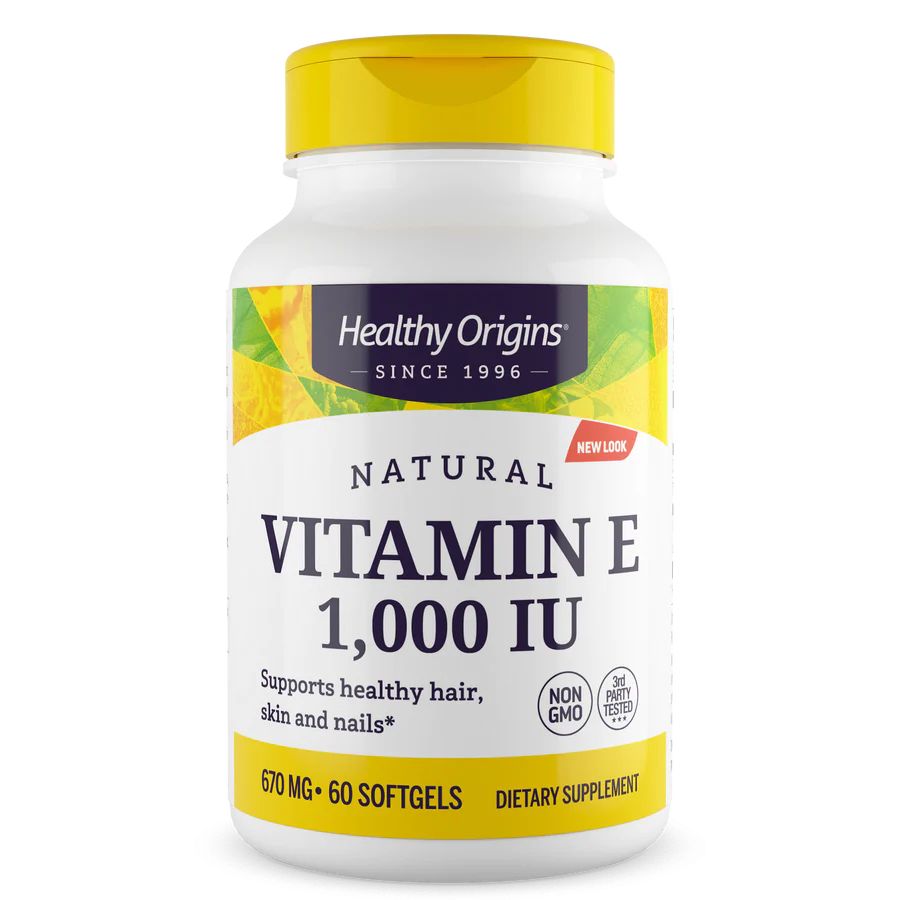 Витамин Е Healthy Origins Vitamin E 1000 IU, 60 капсул для поддержания кожи, волос и ногтей