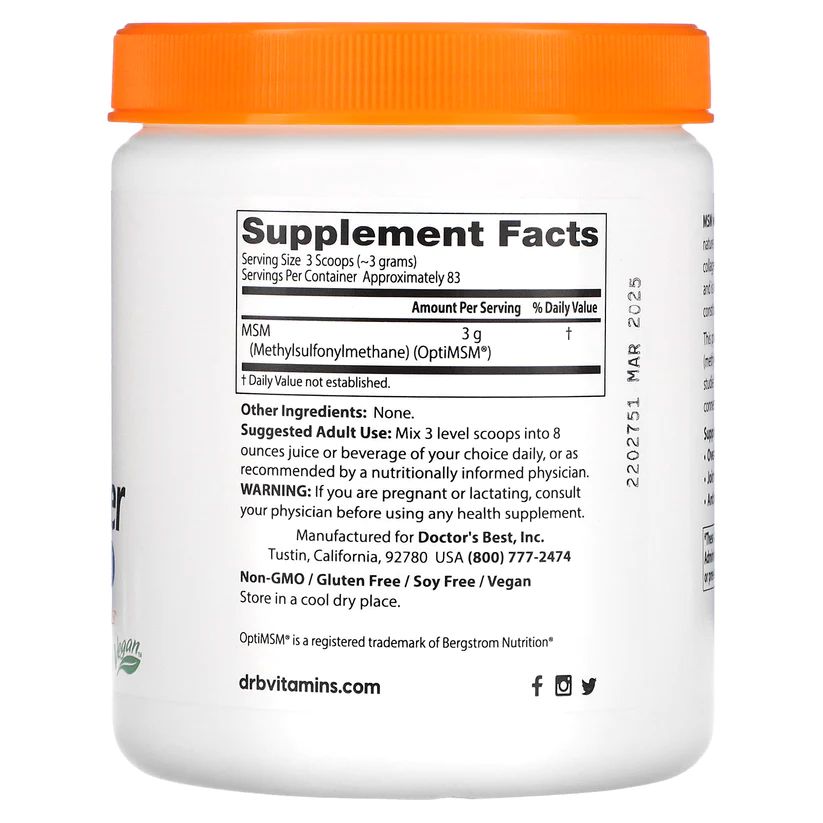 Метилсульфонілметан Doctor's Best MSM Powder with OptiMSM, 250 грам. Фото 2