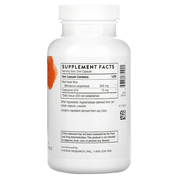Червоний дріжджовий рис Thorne Red Yeast Rice + CoQ10, 120 капсул для підтримки рівня холестерину. Фото 2